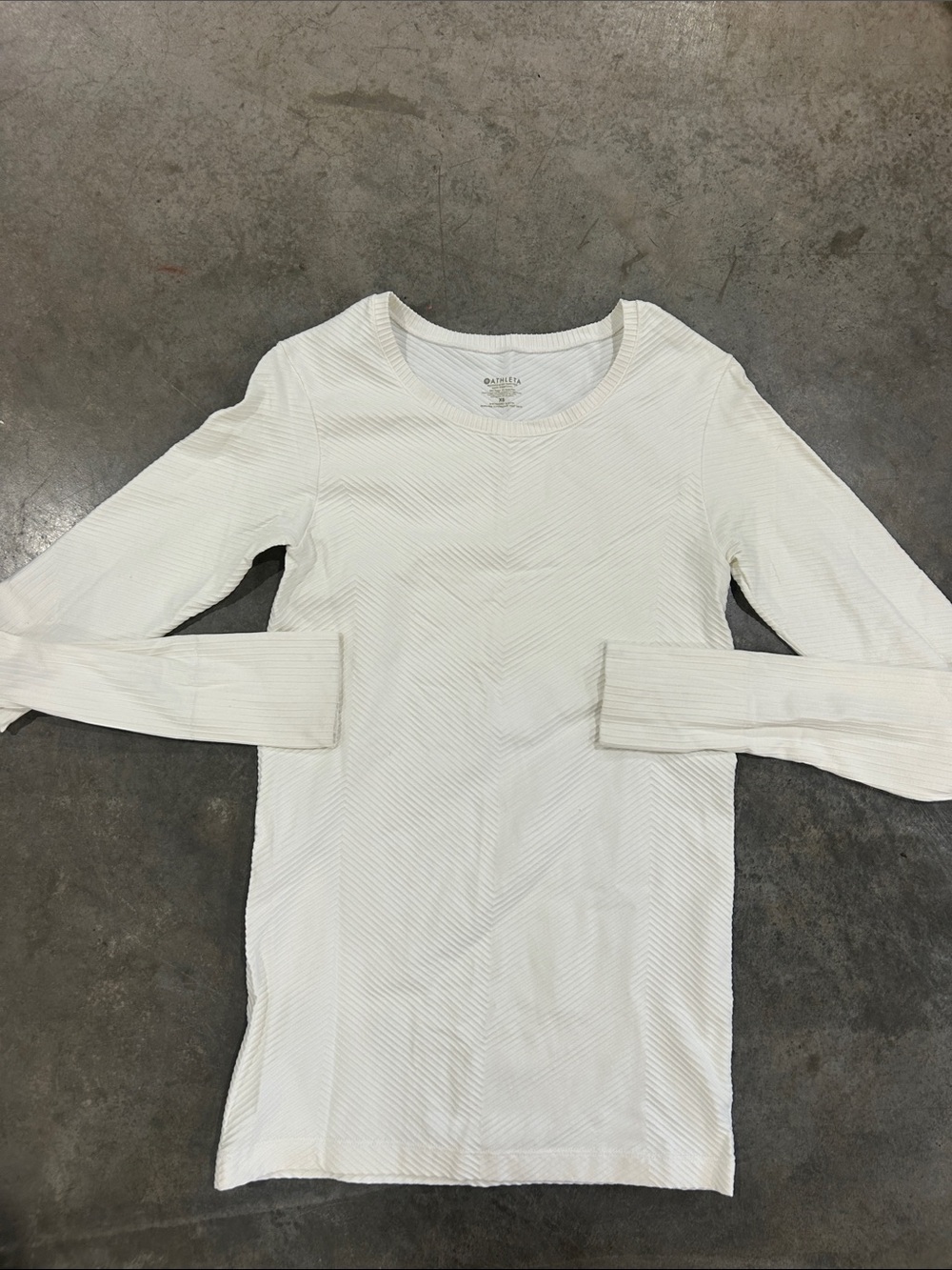White Textured Long Sleeve Top